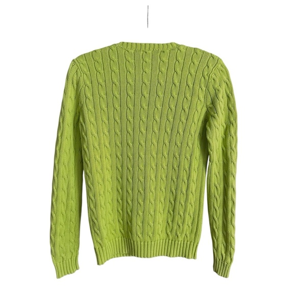 RALPH LAUREN Lime Green Cable Knit Cotton Sweater Women’s Preppy Pullover Size M - Picture 10 of 12